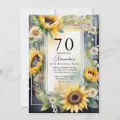 Invitation Tournesol floral rustique Script 70e fête d'annive (Devant)