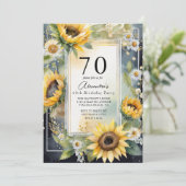 Invitation Tournesol floral rustique Script 70e fête d'annive (Debout devant)