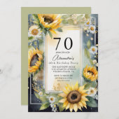 Invitation Tournesol floral rustique Script 70e fête d'annive (Devant / Derrière)