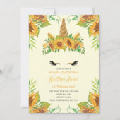 Invitation Tournesol Floral Unicorne Jaune mignonne Filles (Devant)