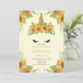 Invitation Tournesol Floral Unicorne Jaune mignonne Filles (Debout devant)