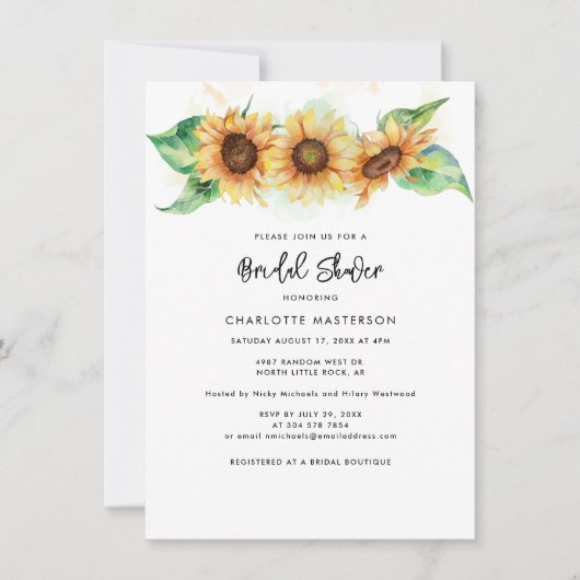 Invitation Tournesol Floral verdure Fête des mariées botaniqu (Devant)