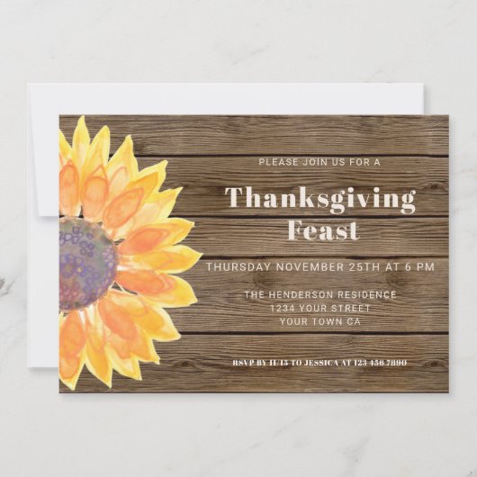 Invitation Tournesol Grange Bois Thanksgiving Dîner (Devant)