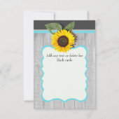 Invitation Tournesol Gris bois turquoise bleu rustique Mariag (Devant)