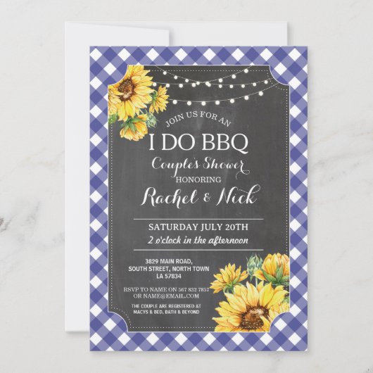 Invitation Tournesol I DO BBQ Couple Shower Gingham (Devant)