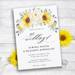 Invitation Tournesol ivoire pivoine Floral Eucalyptus Mariage<br><div class="desc">Élégante faire-part de mariage moderne fleurie en milieu d'été avec un bouquet d'hydrangée de tournesol aquarelle & pivoines dans les tons de jaune riche, ivoire, avec feuilles botaniques verdoyants et eucalyptus. S'il vous plaît trouver d'autres modèles et variantes de mon magasin "blissweddingpaperie". Et n'hésitez pas à me contacter pour plus...</div>