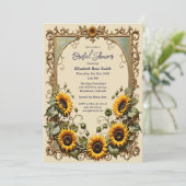 Invitation Tournesol jaune avec douche nuptiale art (Debout devant)