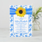 Invitation Tournesol jaune bleu Damas Première communion (Debout devant)