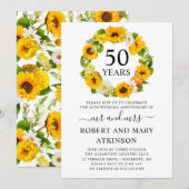 Invitation Tournesol Jaune Floral 50e Anniversaire de Mariage (Devant / Derrière)