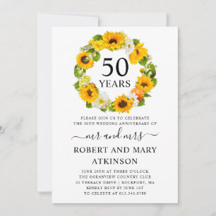 Invitation Tournesol Jaune Floral 50e Anniversaire de Mariage