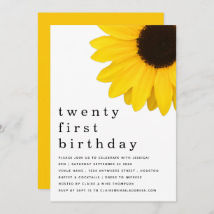 Invitation Tournesol jaune gras Vingt et unième fête d'annive