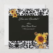 INVITATION TOURNESOL JAUNE  NOIR BLANC  DAMAS MONOGRAMME (Dos)
