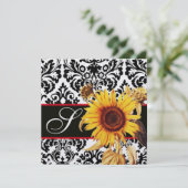 INVITATION TOURNESOL JAUNE  NOIR BLANC  DAMAS MONOGRAMME (Debout devant)