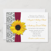 Invitation Tournesol Jaune Pewer Grey Damask Mariage rouge (Devant)