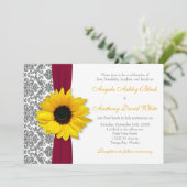 Invitation Tournesol Jaune Pewer Grey Damask Mariage rouge (Debout devant)