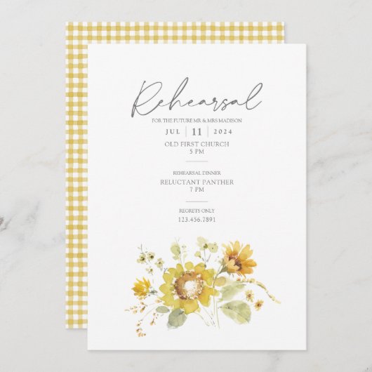 Invitation Tournesol Jaune Rustique Mariage (Devant / Derrière)