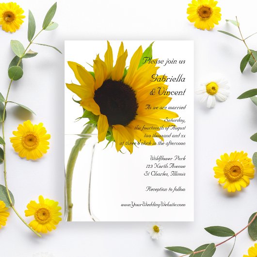Invitation Tournesol jaune sur Mariage blanc