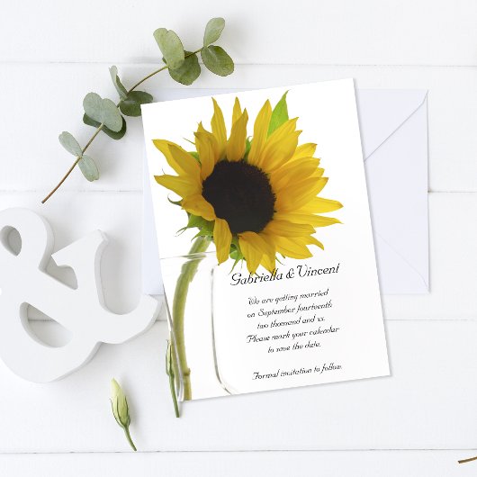 Invitation Tournesol jaune sur mariage blanc Enregistrer la d