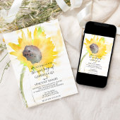 Invitation Tournesol jaune sur Mariage d'aquarelle blanche