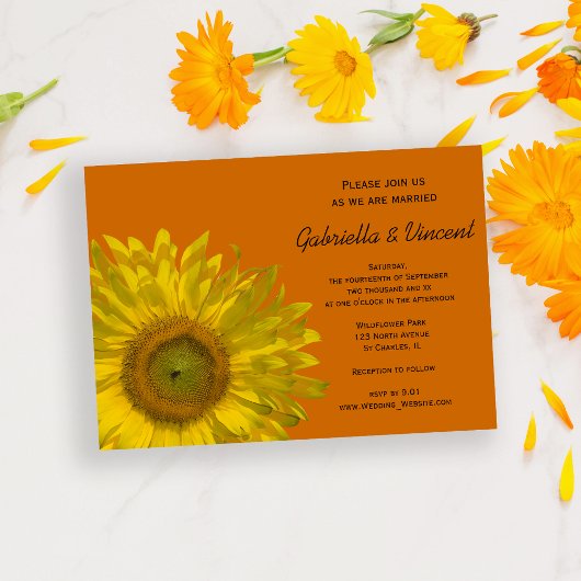 Invitation Tournesol jaune sur Mariage orange