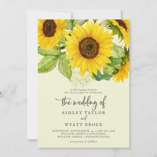 Invitation Tournesol | Mariage avant et arrière jaune (Devant)