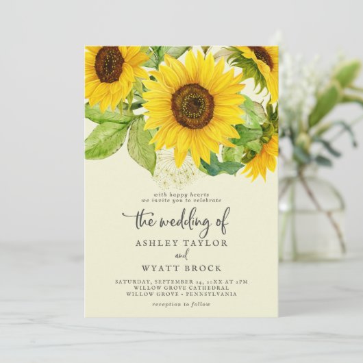 Invitation Tournesol | Mariage avant et arrière jaune (Debout devant)