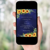 Invitation tournesol mariage bleu marine eucalyptus vert