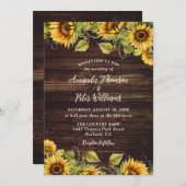 Invitation Tournesol Mariage en bois rustique (Devant / Derrière)
