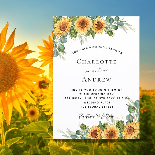Invitation tournesol mariage eucalyptus boho élégant