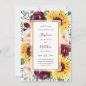 Invitation Tournesol Mariage Floral Doré Automne Bourgogne (Devant)