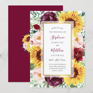 Invitation Tournesol Mariage Floral Doré Automne Bourgogne