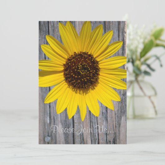 Invitation Tournesol Mariage Grain de Bois avec verset (Debout devant)