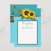 Invitation Tournesol Mariage rustique Turquoise en bois gris  (Devant / Derrière)