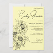 Invitation Tournesol minimaliste sur Baby shower jaune (Devant)