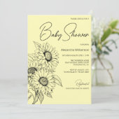 Invitation Tournesol minimaliste sur Baby shower jaune (Debout devant)