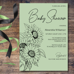 Invitation Tournesol minimaliste sur le Baby shower vert Sage