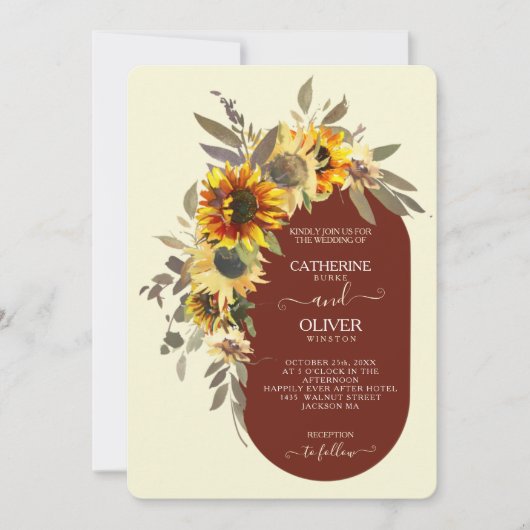 Invitation Tournesol moderne Brown Mariage de automne de crèm (Devant)