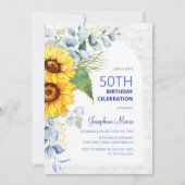 Invitation Tournesol moderne Mur blanc brique Floral Annivers (Devant)