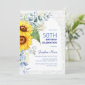 Invitation Tournesol moderne Mur blanc brique Floral Annivers (Debout devant)