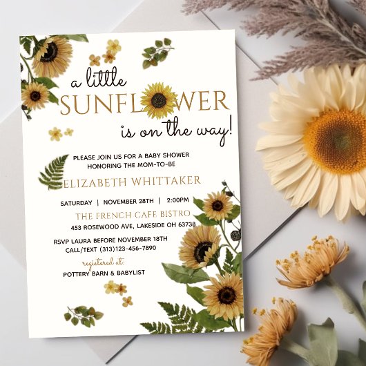 Invitation Tournesol modifiable sur le chemin Baby shower