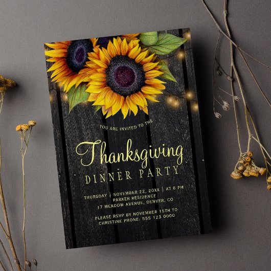 Invitation Tournesol or pays grange bois Thanksgiving