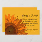 Invitation Tournesol orange lors d'un mariage jaune Enregistr (Devant / Derrière)