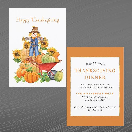 Invitation Tournesol Orange vintage Thankgiving