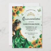 Invitation Tournesol Papillon vert Princesse Quinceañera (Devant)