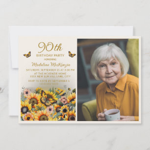 Invitation Tournesol Papillons 90e fête d'anniversaire Photo