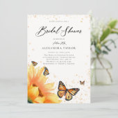 Invitation Tournesol Papillons Gold Fête des mariées Rustique (Debout devant)