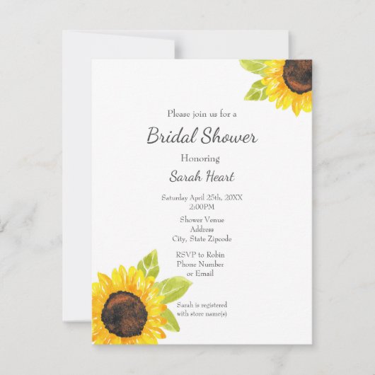 Invitation Tournesol Peint À La Main (Devant)