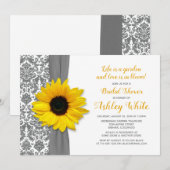 Invitation Tournesol Pewter Grey Damask Fête des mariées Invi (Devant / Derrière)