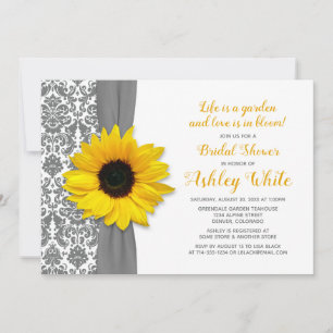 Invitation Tournesol Pewter Grey Damask Fête des mariées Invi