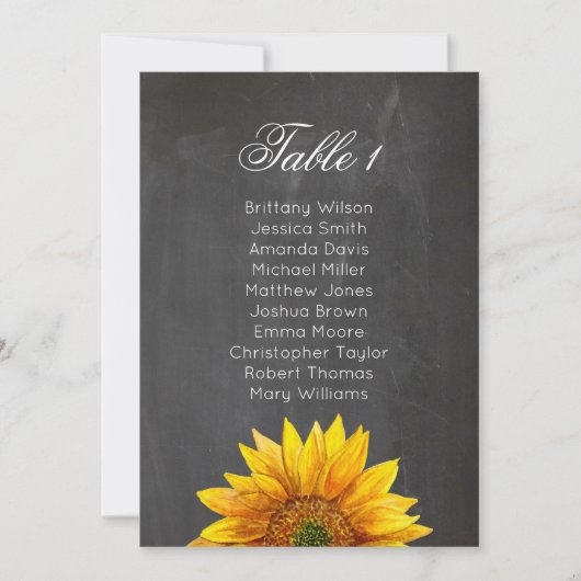 Invitation Tournesol. Plan de table de mariage floral sur tab (Devant)